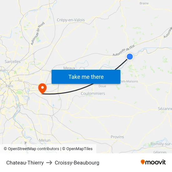 Chateau-Thierry to Croissy-Beaubourg map