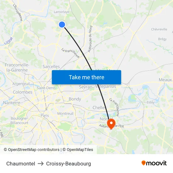 Chaumontel to Croissy-Beaubourg map