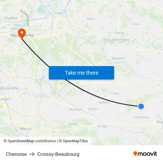 Chenoise to Croissy-Beaubourg map