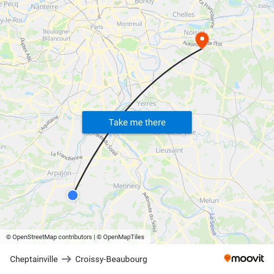 Cheptainville to Croissy-Beaubourg map