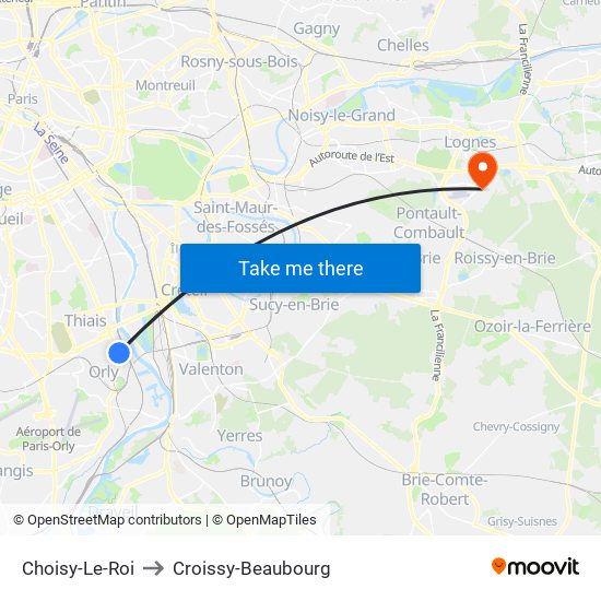 Choisy-Le-Roi to Croissy-Beaubourg map