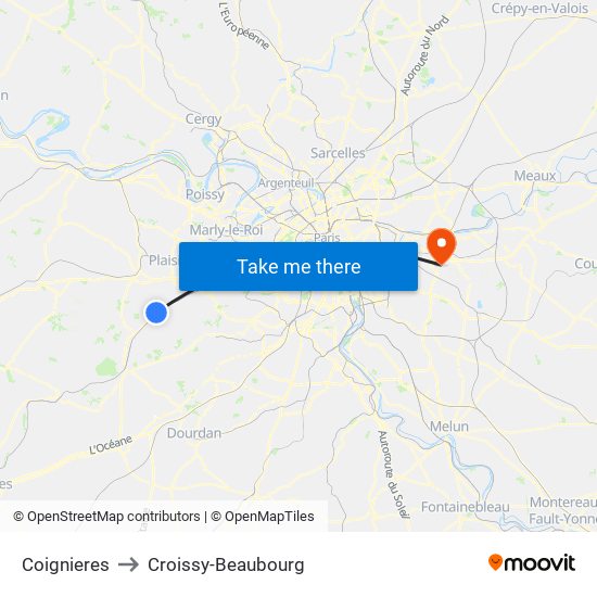 Coignieres to Croissy-Beaubourg map