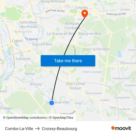 Combs-La-Ville to Croissy-Beaubourg map