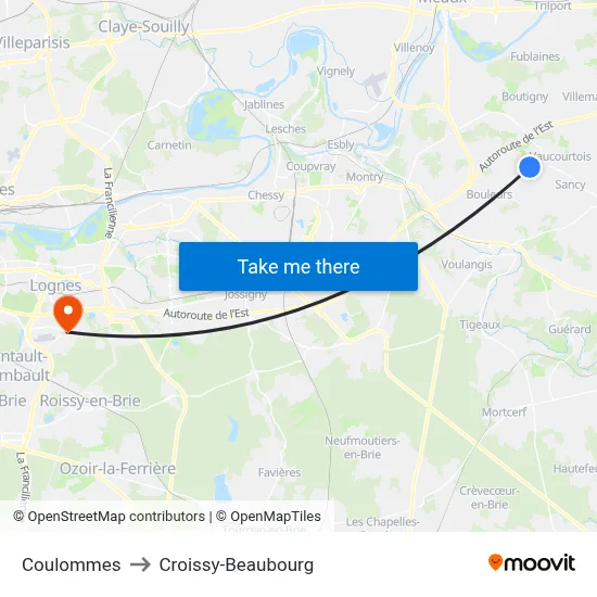 Coulommes to Croissy-Beaubourg map