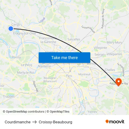 Courdimanche to Croissy-Beaubourg map