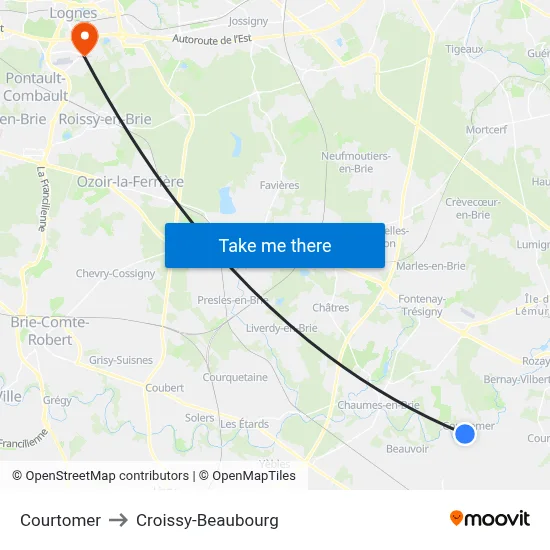 Courtomer to Croissy-Beaubourg map
