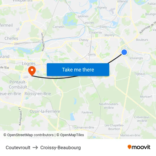 Coutevroult to Croissy-Beaubourg map