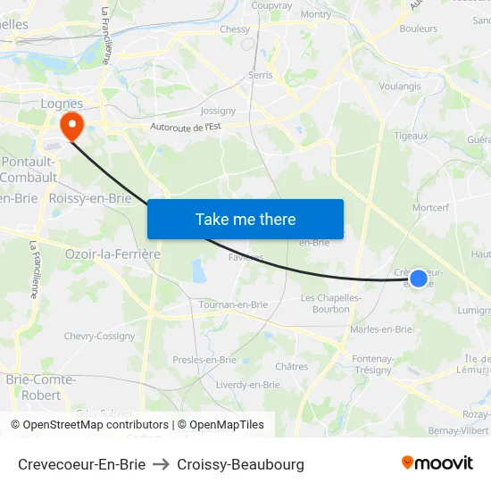 Crevecoeur-En-Brie to Croissy-Beaubourg map