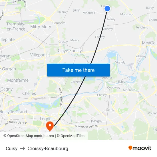 Cuisy to Croissy-Beaubourg map