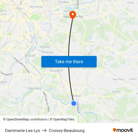 Dammarie-Les-Lys to Croissy-Beaubourg map