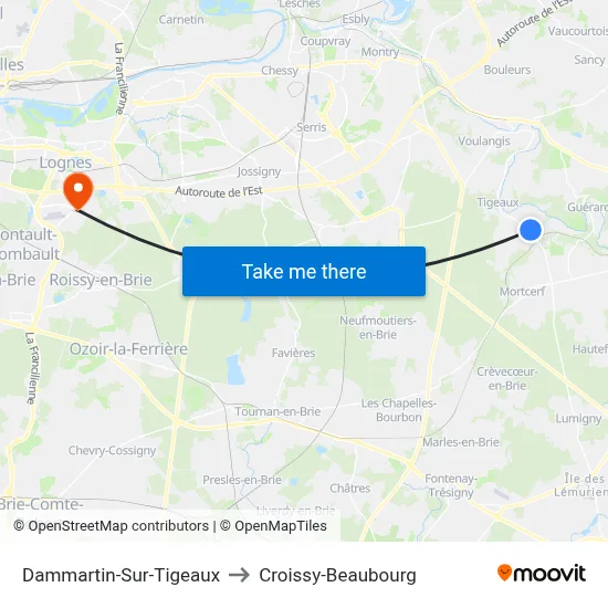 Dammartin-Sur-Tigeaux to Croissy-Beaubourg map