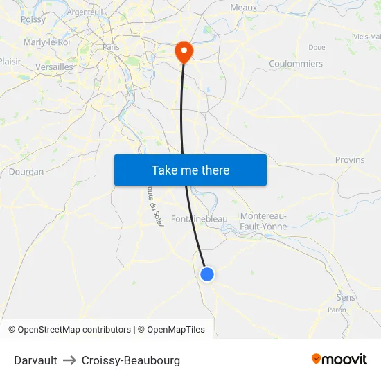 Darvault to Croissy-Beaubourg map