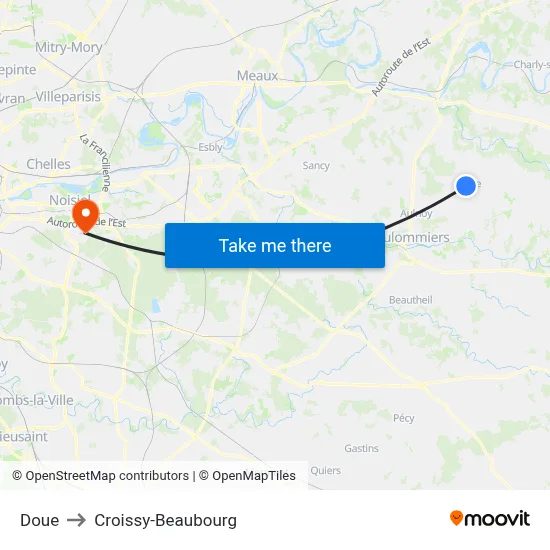 Doue to Croissy-Beaubourg map