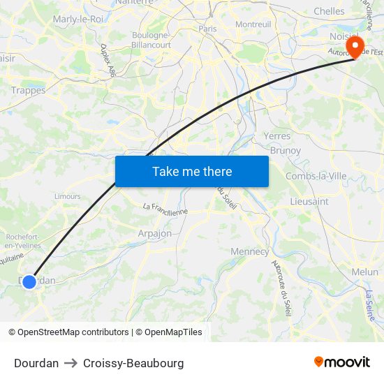 Dourdan to Croissy-Beaubourg map