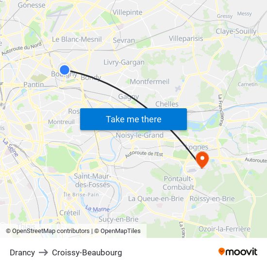 Drancy to Croissy-Beaubourg map