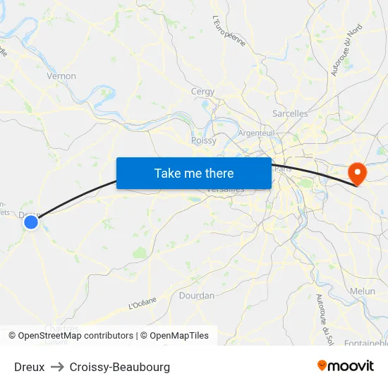 Dreux to Croissy-Beaubourg map