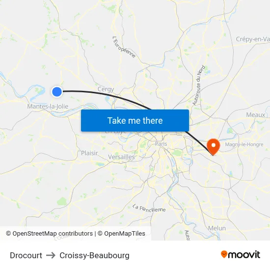 Drocourt to Croissy-Beaubourg map