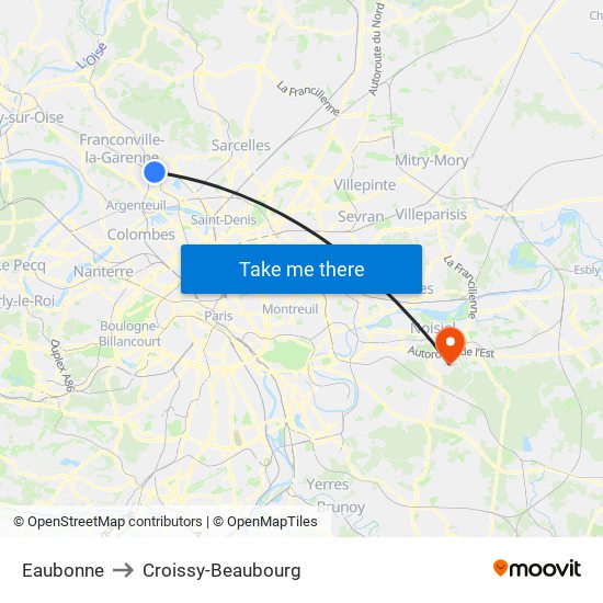 Eaubonne to Croissy-Beaubourg map
