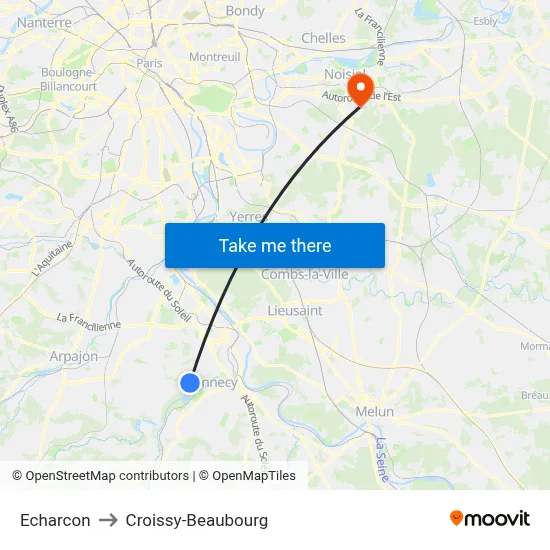 Echarcon to Croissy-Beaubourg map