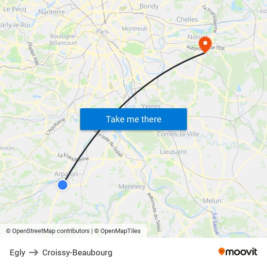 Egly to Croissy-Beaubourg map