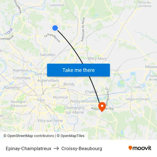 Epinay-Champlatreux to Croissy-Beaubourg map