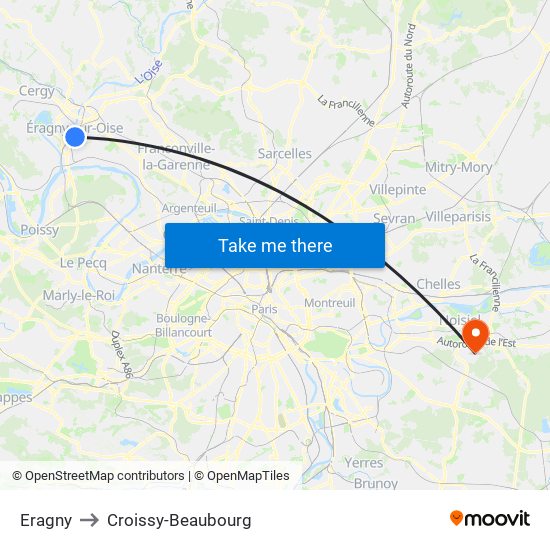 Eragny to Croissy-Beaubourg map