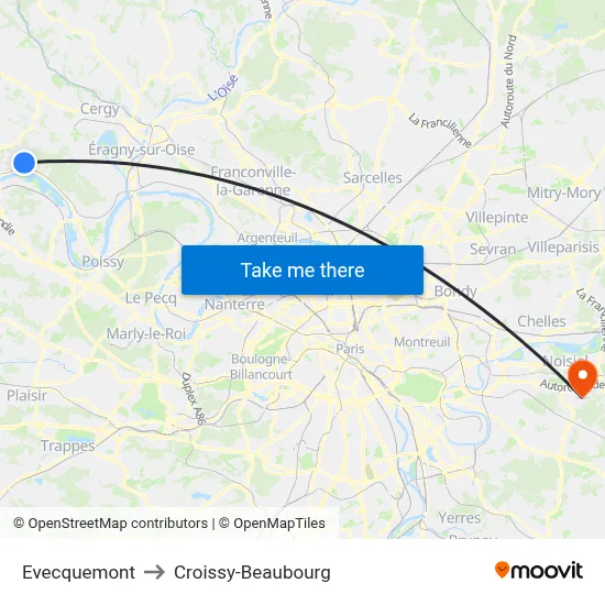 Evecquemont to Croissy-Beaubourg map