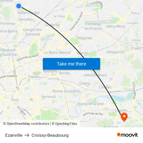Ezanville to Croissy-Beaubourg map