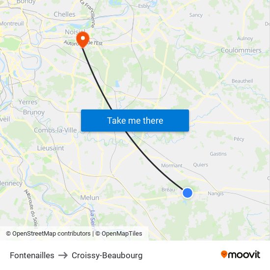 Fontenailles to Croissy-Beaubourg map