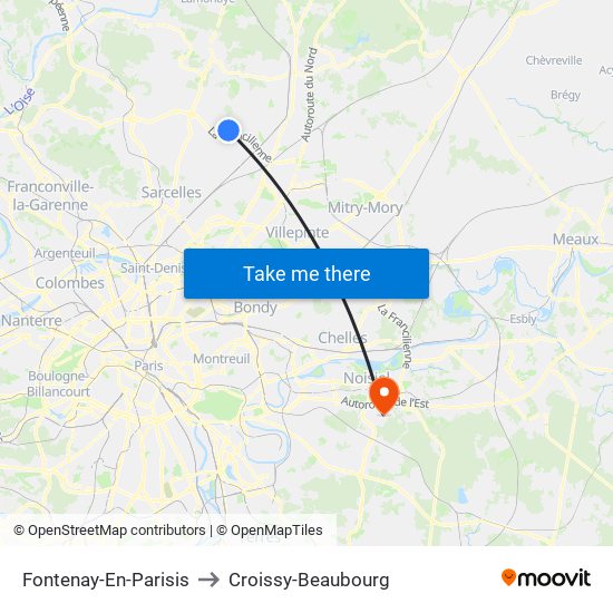 Fontenay-En-Parisis to Croissy-Beaubourg map