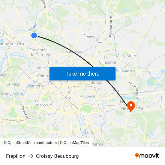 Frepillon to Croissy-Beaubourg map