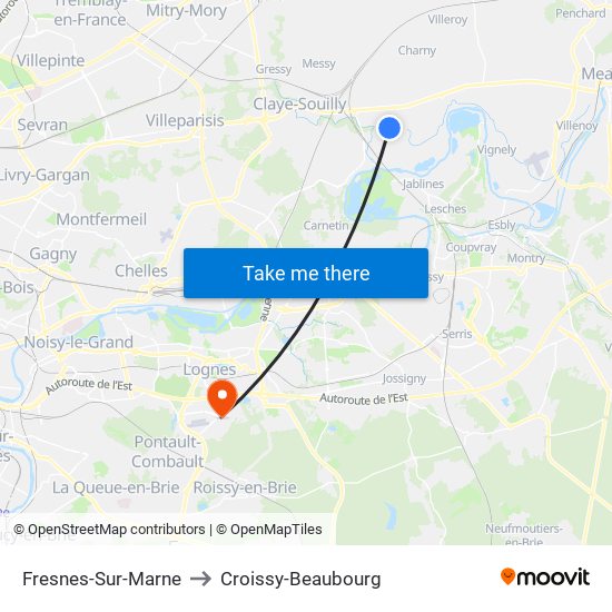 Fresnes-Sur-Marne to Croissy-Beaubourg map