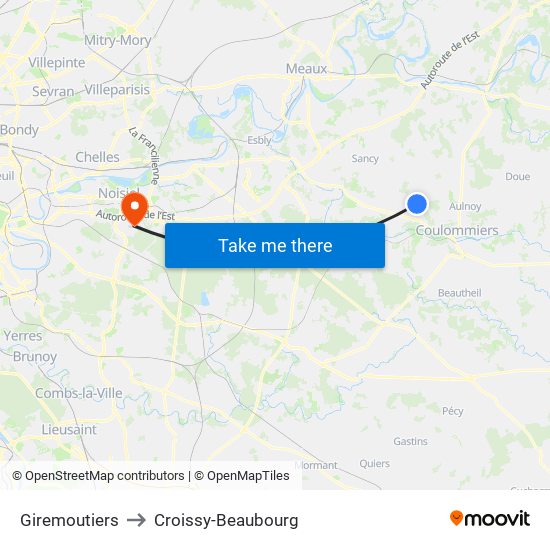 Giremoutiers to Croissy-Beaubourg map