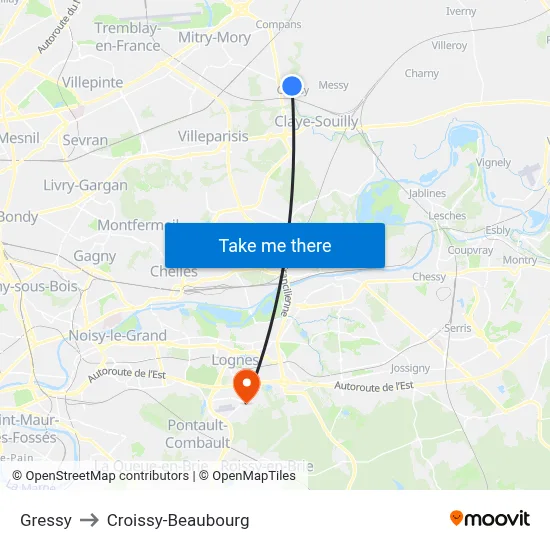 Gressy to Croissy-Beaubourg map