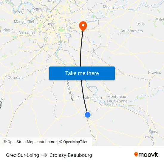 Grez-Sur-Loing to Croissy-Beaubourg map