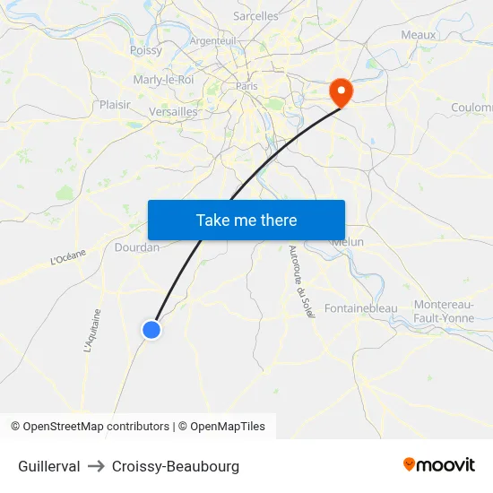 Guillerval to Croissy-Beaubourg map