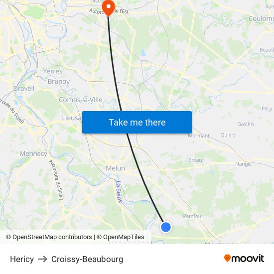 Hericy to Croissy-Beaubourg map