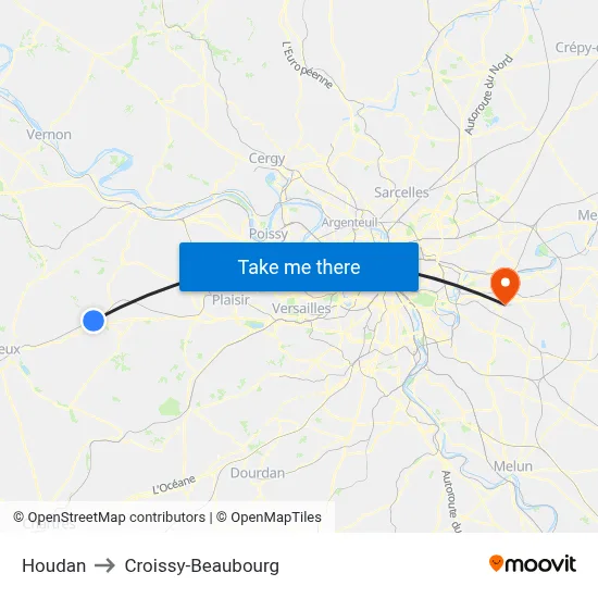Houdan to Croissy-Beaubourg map