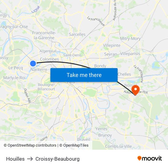 Houilles to Croissy-Beaubourg map
