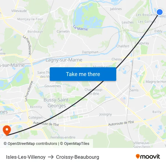 Isles-Les-Villenoy to Croissy-Beaubourg map
