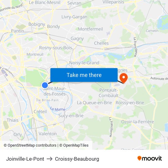 Joinville-Le-Pont to Croissy-Beaubourg map