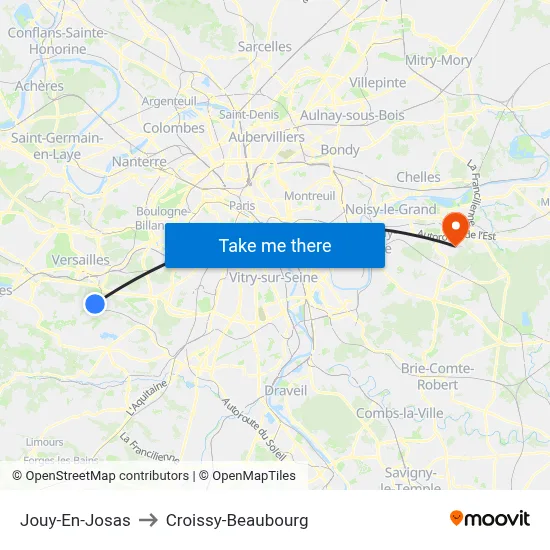 Jouy-En-Josas to Croissy-Beaubourg map