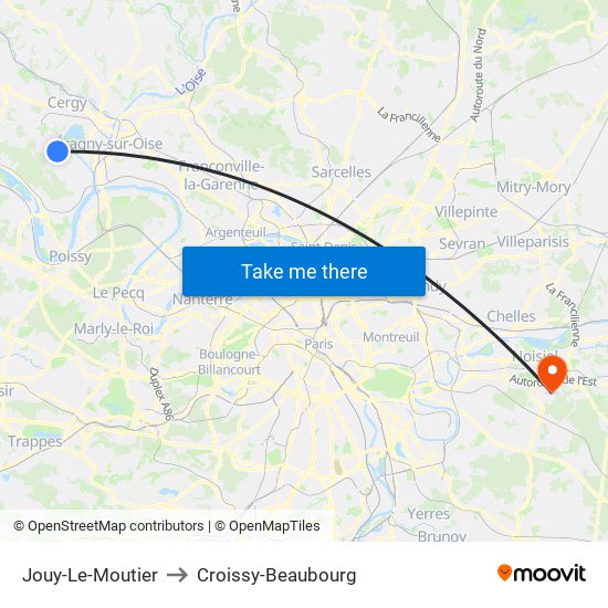 Jouy-Le-Moutier to Croissy-Beaubourg map