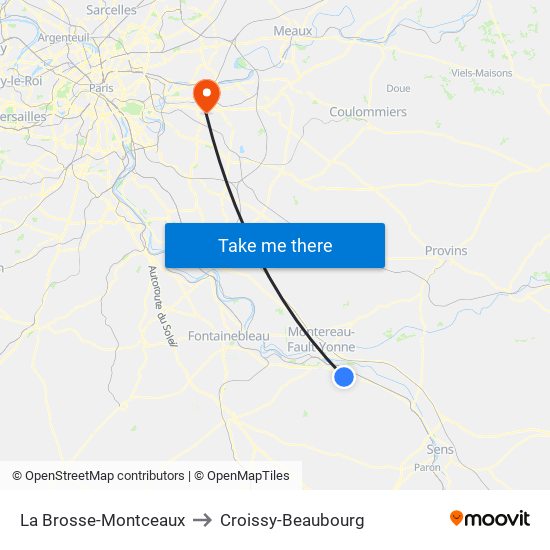 La Brosse-Montceaux to Croissy-Beaubourg map