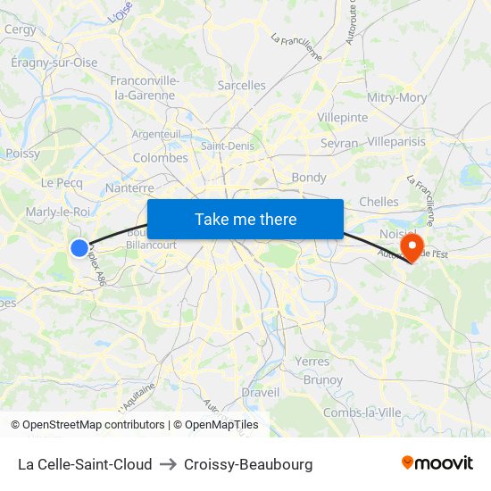 La Celle-Saint-Cloud to Croissy-Beaubourg map