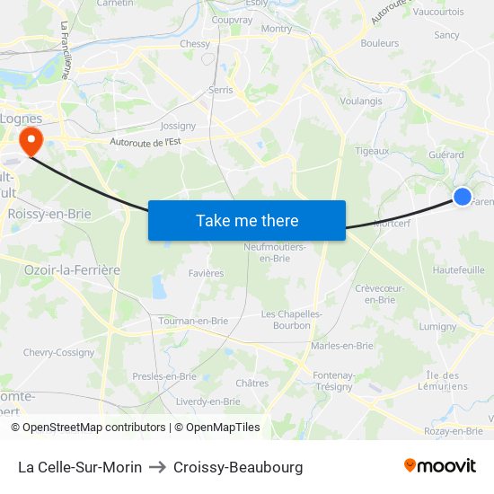 La Celle-Sur-Morin to Croissy-Beaubourg map