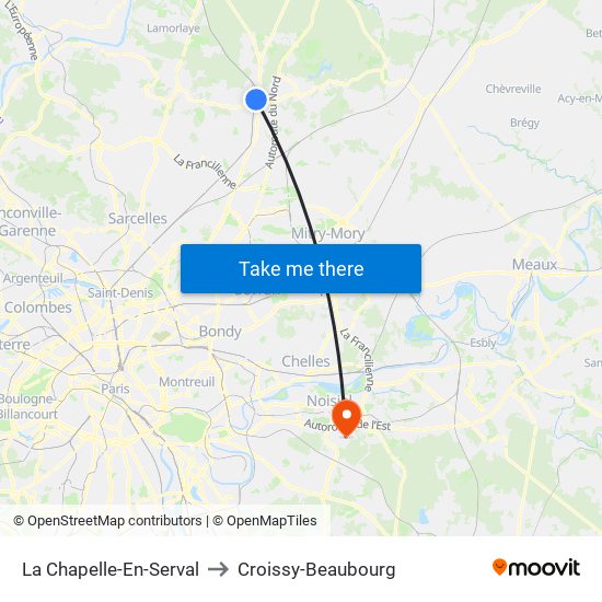 La Chapelle-En-Serval to Croissy-Beaubourg map