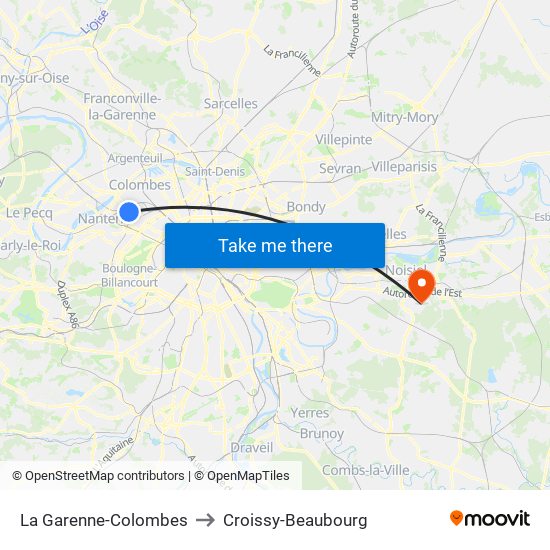 La Garenne-Colombes to Croissy-Beaubourg map