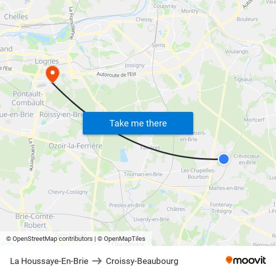 La Houssaye-En-Brie to Croissy-Beaubourg map