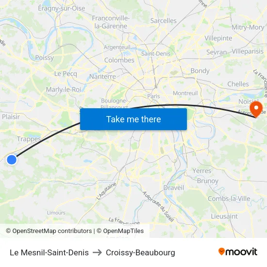 Le Mesnil-Saint-Denis to Croissy-Beaubourg map